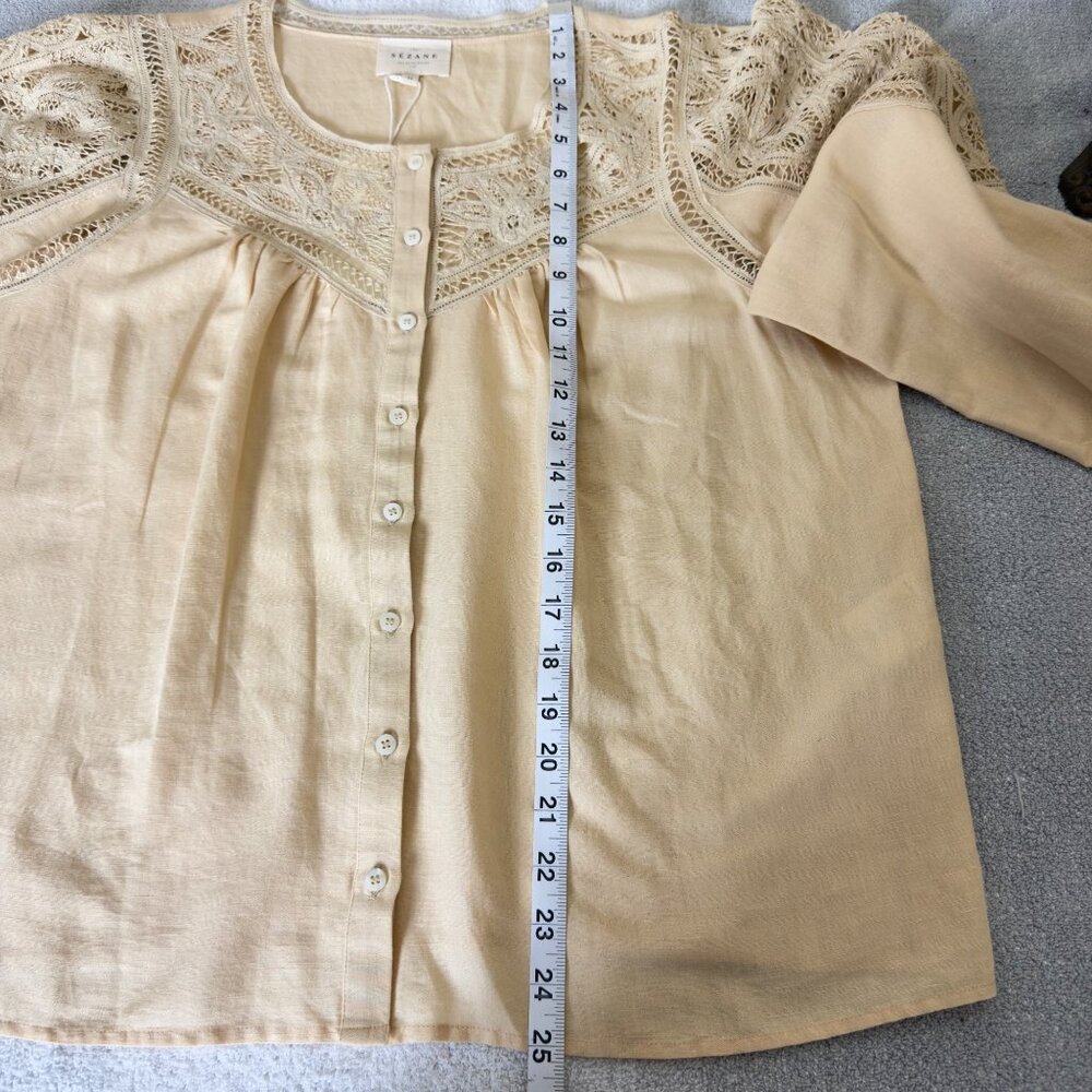 NWT Sézane Donia Blouse Beige Linen/Cotton Blend Lace Long Sleeve T44/UK16/US - Picture 12 of 16